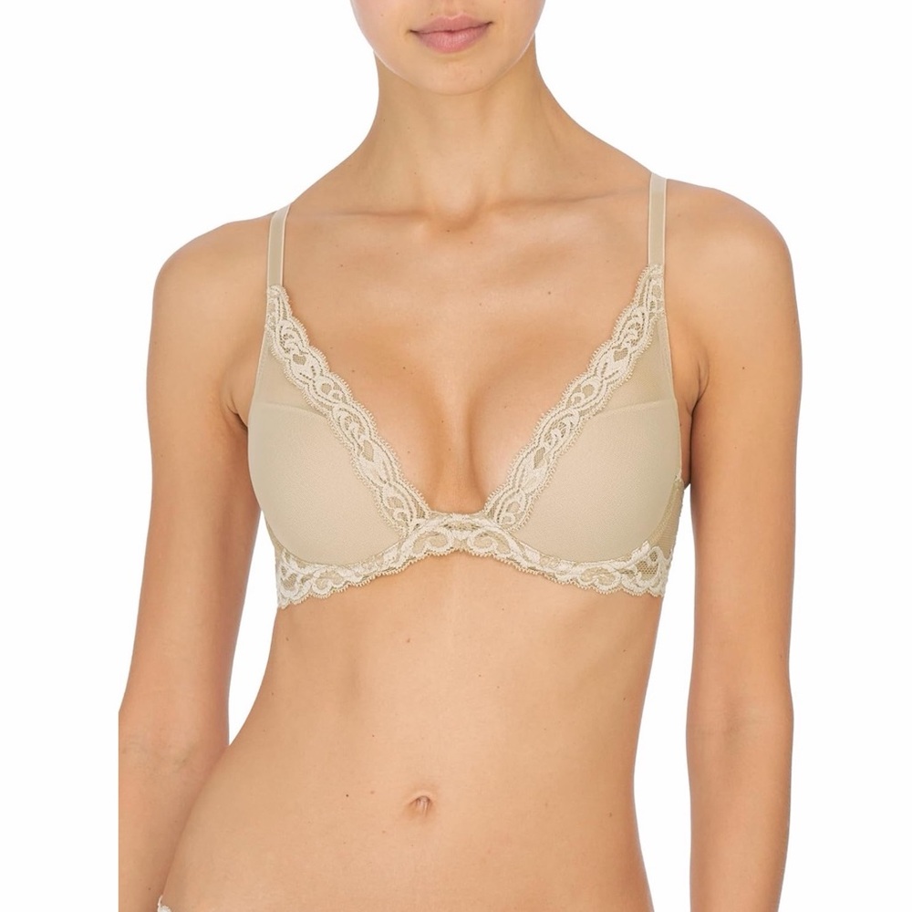 Natori Feathers Plunge Lace Underwire T-Shirt Bra - Basics in Cafe